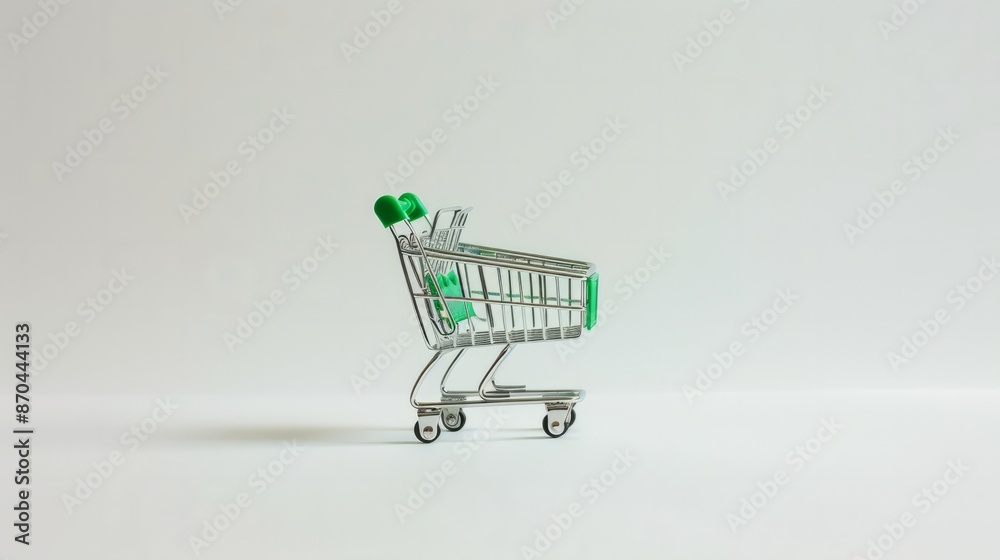 Fototapeta premium Minimalist Miniature Shopping Cart on white Background 