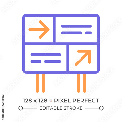 Directional sign two color line icon. Train station. Navigation system. Railway platform. Way finding bicolor outline symbol. Duotone linear pictogram. Isolated illustration. Editable stroke