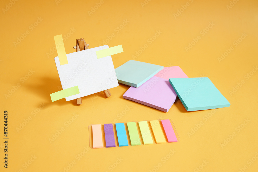 Flat Lay Of Colorful Reminder Sticky Note With Colorful Pastel Sticky Note And Little White Board Flat Lay Of Colorful Reminder Sticky Note With Colorful Pastel Sticky Note And Little White Board