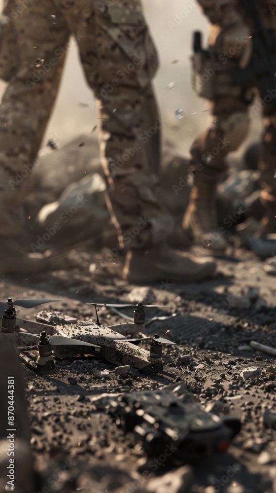 A damaged small tactical drone being recovered from a battlefield, showcasing the risks and realities of deployment A damaged small tactical drone being recovered from a battlefield, showcasing the risks and realities of deployment