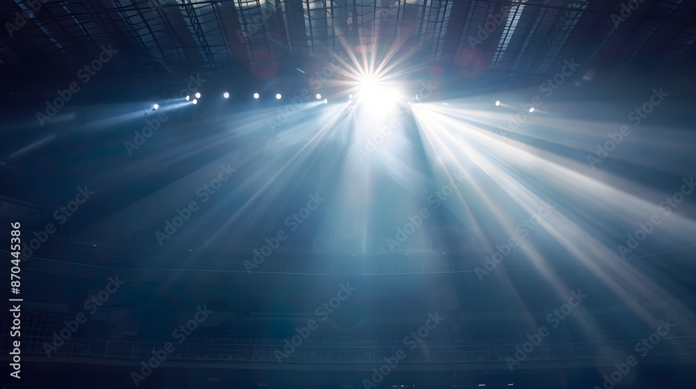 Close up of Bright Spotlights Beaming in Stadium with Clear Space for Performance or Event Close up of Bright Spotlights Beaming in Stadium with Clear Space for Performance or Event