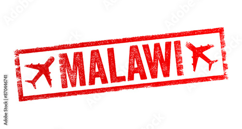 Malawi - is a landlocked country in Southeastern Africa, text emblem stamp with airplane