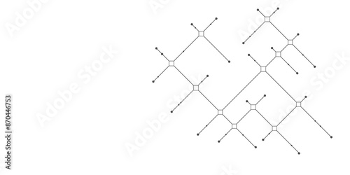 Digital technology White background. Network technology and Connection concept. Circuit connects lines and dots. Decentralized network nodes connections. 