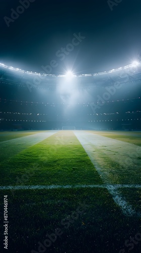 Floodlit Sports Stadium with Clear Empty Field Under Bright Spotlights © LookChin AI