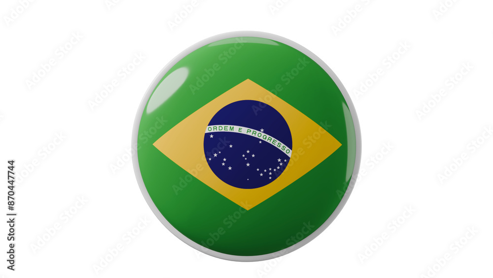 Fototapeta premium Brazil, brazilian Circle flag icon . Transparent backgound. 3d rendered with alpha channel. Round shape. 
