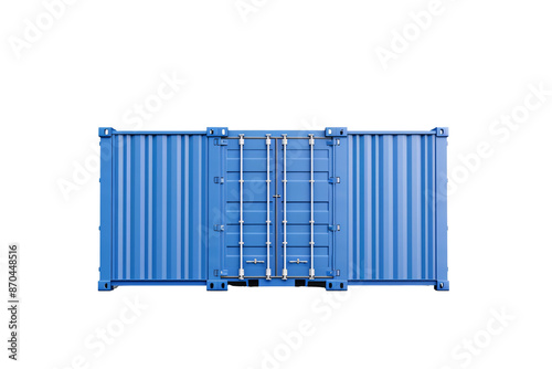 a blue shipping container with a door