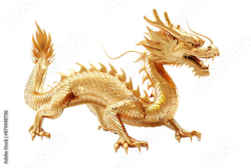 a gold dragon with a white background photo