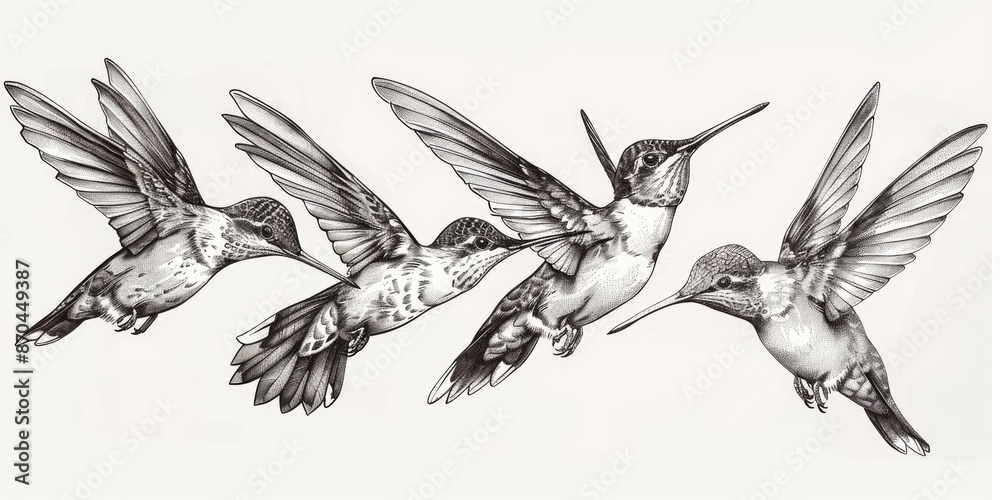 Obraz premium Black and White Hummingbirds Illustration