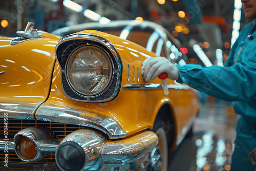 A professional polishing the paint of a vintage car to restore its shine