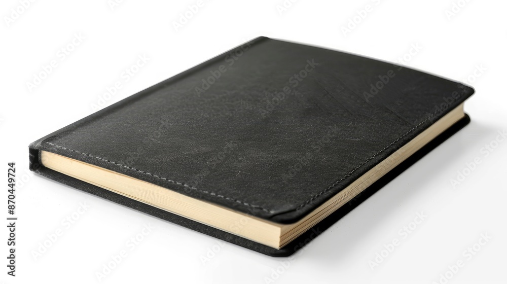 A Blank Close-Up Black Notebook Isolated On A White Background A Blank Close-Up Black Notebook Isolated On A White Background