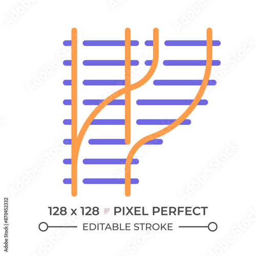 Railroad switch two color line icon. Rail turnout. Railway junction. Train crossroad. Traffic control bicolor outline symbol. Duotone linear pictogram. Isolated illustration. Editable stroke