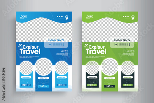 Travel Flyer or Poster Template design layout, Travel agency flyer vector posters for business. 