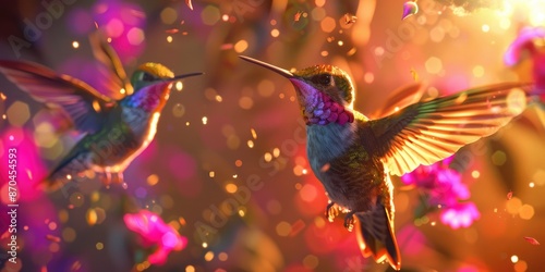 Hummingbirds with Bright Flowers © jambulart