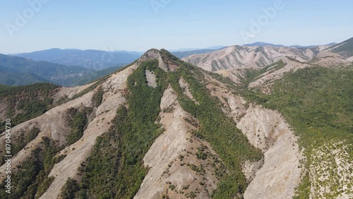 Aerial view of Rhodope Mountains near Kazanla (Radimar) peak, Kardzhali region, Bulgaria photo