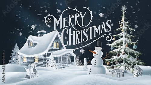 Merry Christmas (Illustration-typography) Santa Cluas, Rendier, Snowmen, Gifts. kids photo