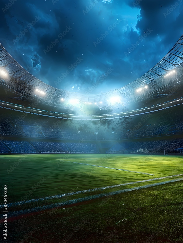 Illuminated Stadium Hosting a Dramatic Sports Event on a Cloudy Night