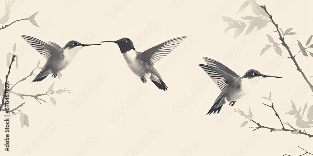Obraz premium Sketch of Hummingbirds in Flight