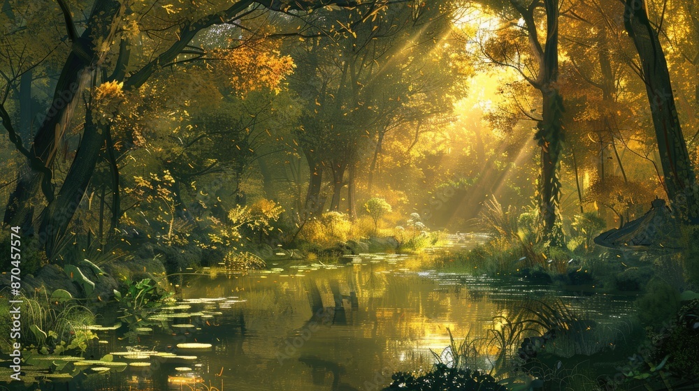 Fototapeta premium Morning Landscape Scene with Gentle Sunlight and Natural Beauty