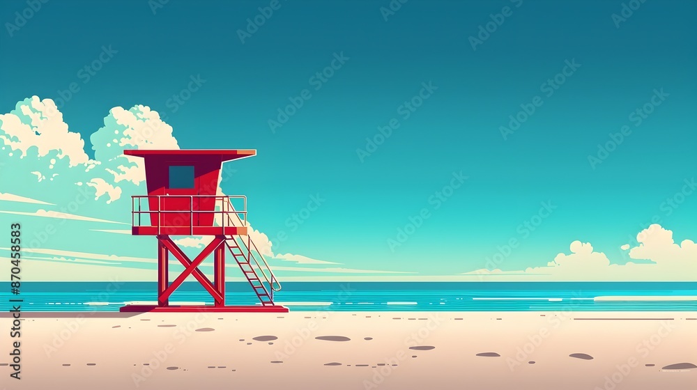 Vibrant Pixelated Lifeguard Tower in Retro Coastal Summer Scene Vibrant Pixelated Lifeguard Tower in Retro Coastal Summer Scene