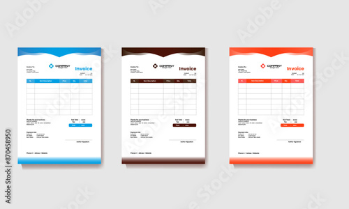 Invoice minimal design template. Bill form business invoice accounting, Professional invoice and letterhead design for corporate office. Creative invoice template vector A4 size.