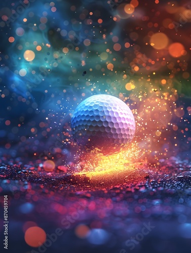 Levitating Golf Ball Radiating Iridescent Rainbow Light in Moody Atmosphere