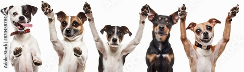An image of two dogs giving each other high fives on a transparent background