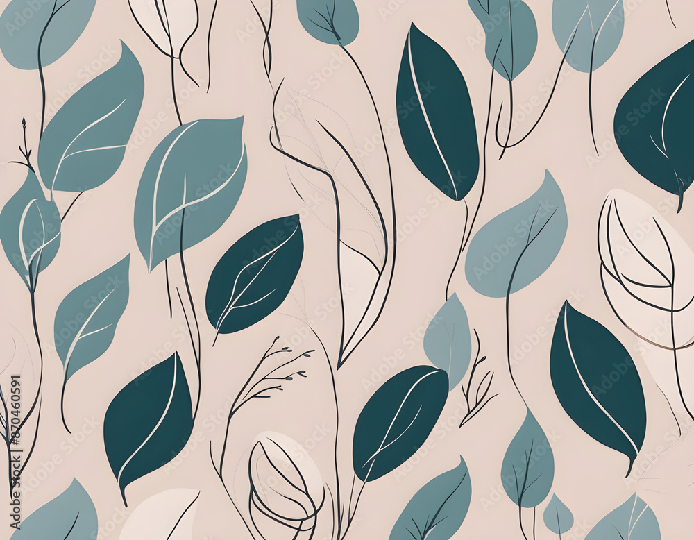 Foliage line art drawing with abstract shape. Natural and minimalist art Foliage line art drawing with abstract shape. Natural and minimalist art