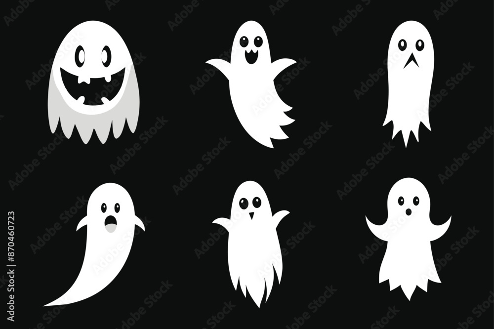 Charming Phantoms Isolated Halloween Ghost Set Charming Phantoms Isolated Halloween Ghost Set