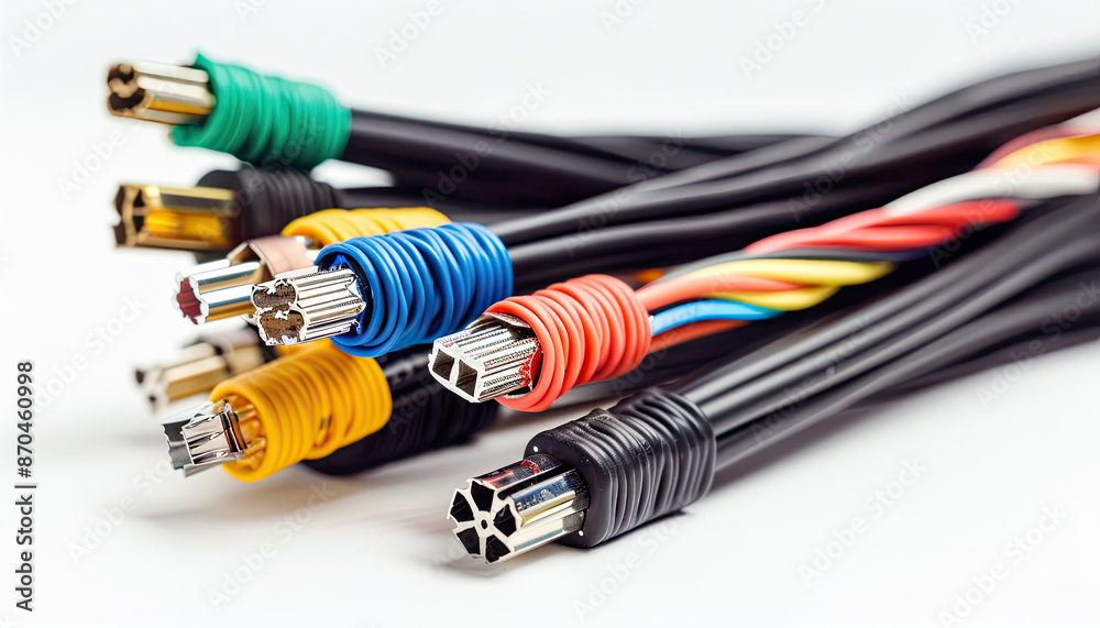 Close-up view of various electrical wires with exposed copper ends Close-up view of various electrical wires with exposed copper ends