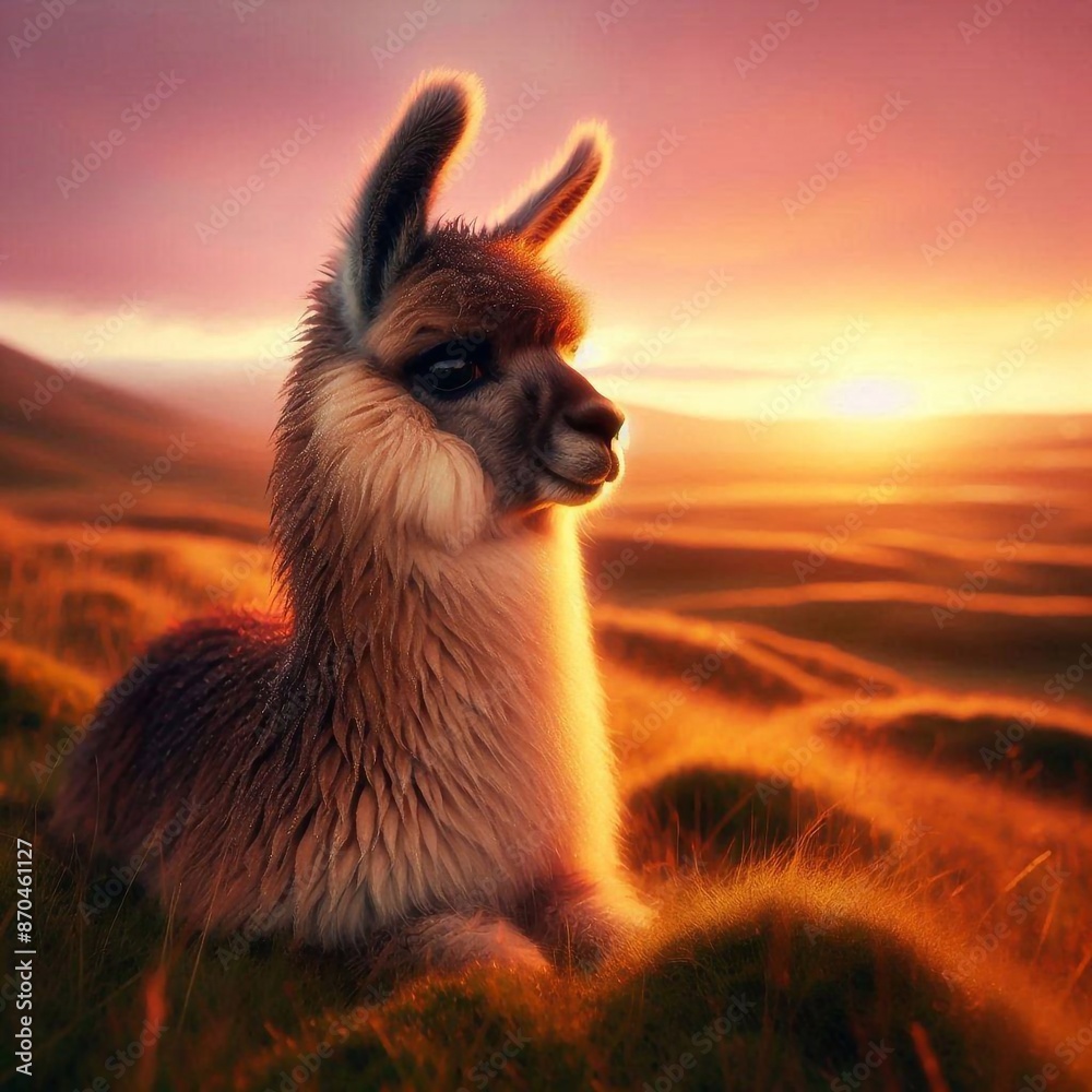 Obraz premium Alpaka im Sonnenuntergang