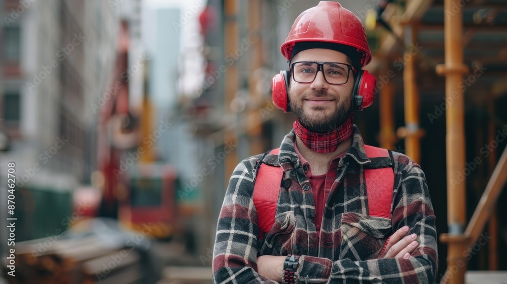 A construction worker in safety gear