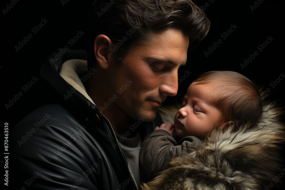 A father gently cradling his newborn baby in his arms, filled with awe and love at this new life. Concept of paternal bonding and familial joy. Generative Ai. A father gently cradling his newborn baby in his arms, filled with awe and love at this new life. Concept of paternal bonding and familial joy. Generative Ai.