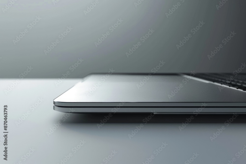 A sleek, minimalist laptop with a thin, silver aluminum body. The design features a clean, seamless surface with subtle branding A sleek, minimalist laptop with a thin, silver aluminum body. The design features a clean, seamless surface with subtle branding