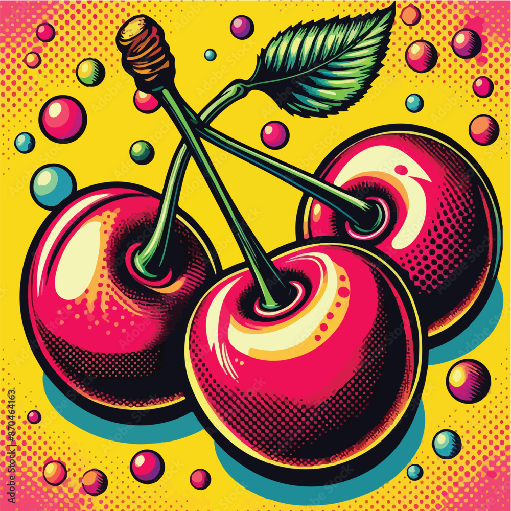 cherries with explosion pop art style icon vector illustration design