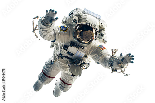 an astronaut in space with arms outstretched