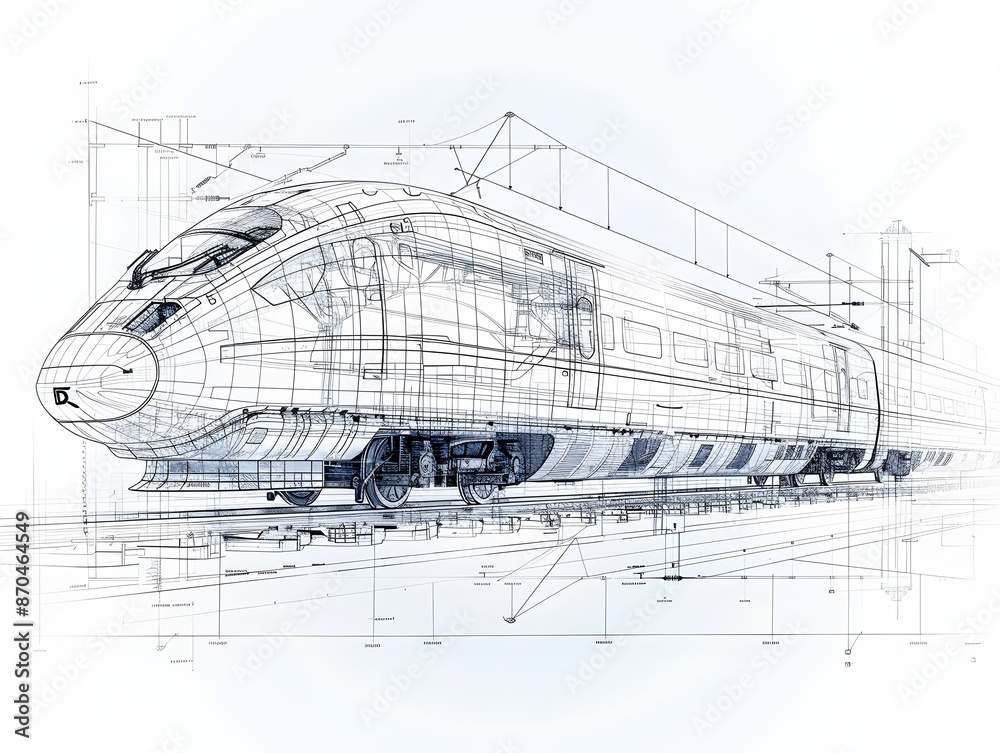 Obraz premium Infographic Blueprint of High Speed Train Components and Manufacturing Design