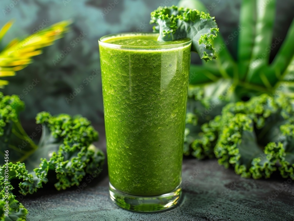 Vibrant Green Kale Superfood Smoothie with Fresh Tropical Backdrop for Healthy and Refreshing Beverage Vibrant Green Kale Superfood Smoothie with Fresh Tropical Backdrop for Healthy and Refreshing Beverage