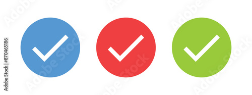 Verified check mark set blue, red, and green icon sign vector