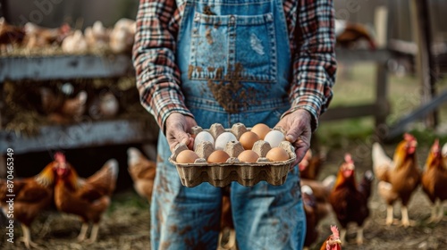 The farmer holding fresh eggs
