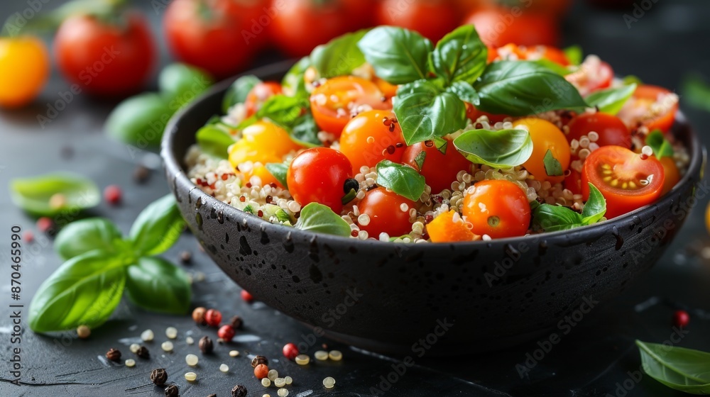 Healthy Quinoa Salad with Cherry Tomatoes and Basil - Generative AI Healthy Quinoa Salad with Cherry Tomatoes and Basil - Generative AI