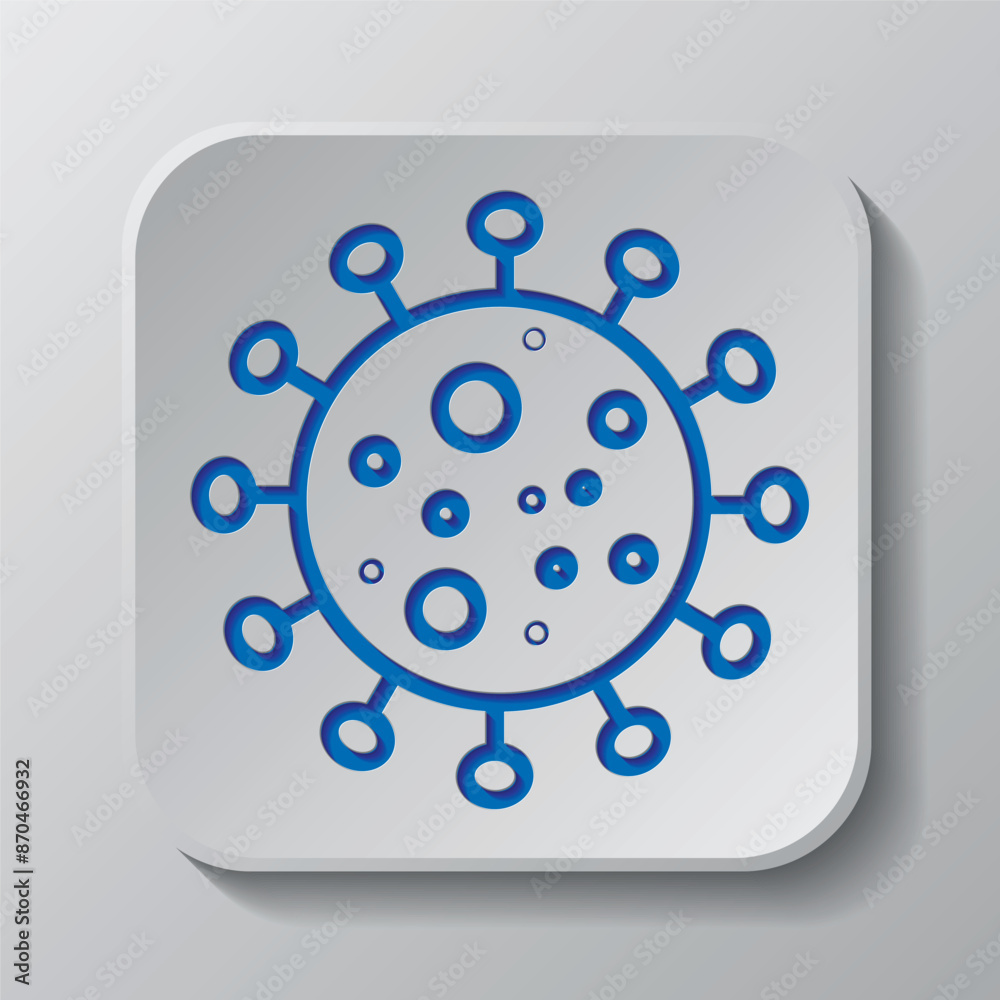 Virus simple icon. Flat design. Paper cut design. Cutted blue symbol with shadow. Gray badge button, gray background Virus simple icon. Flat design. Paper cut design. Cutted blue symbol with shadow. Gray badge button, gray background