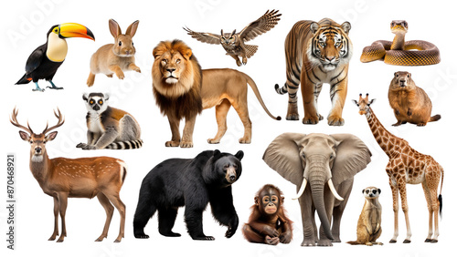 Fototapeta Naklejka Na Ścianę i Meble -  PNG wildlife animal element set, transparent background