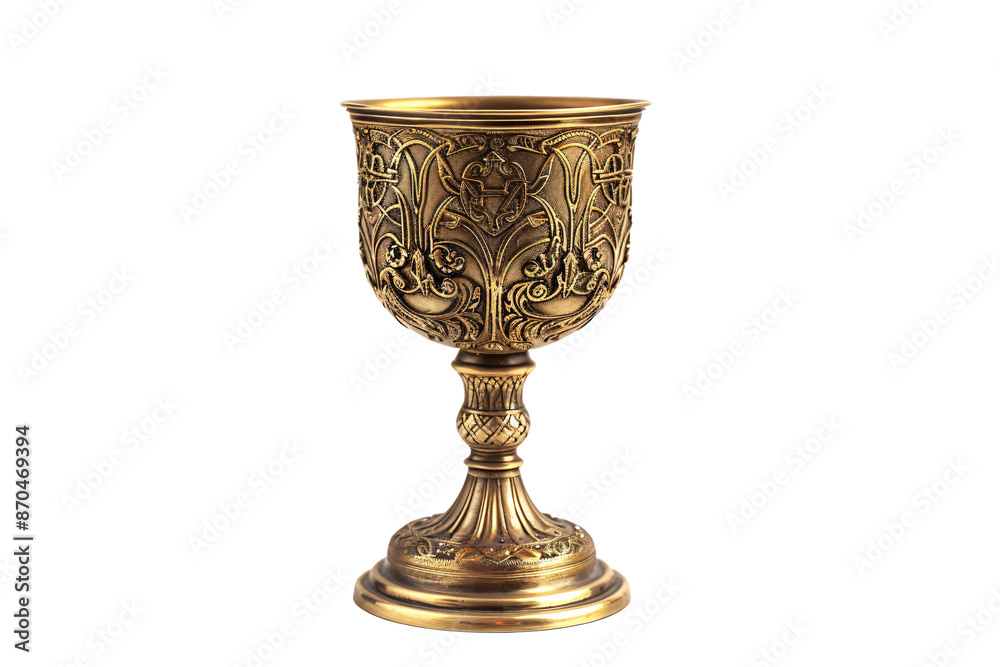 a gold goblet with a design