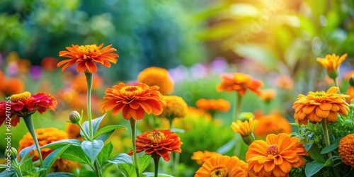 Vibrant orange and green flowers in a beautiful garden setting, floral, bouquet, plant, blossom, garden, nature, vibrant, colorful © Sujid