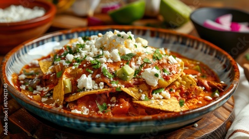 A Dish Of Chilaquiles, Vibrant And Traditional