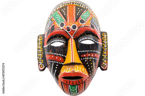 a colorful mask with white and black lines photo