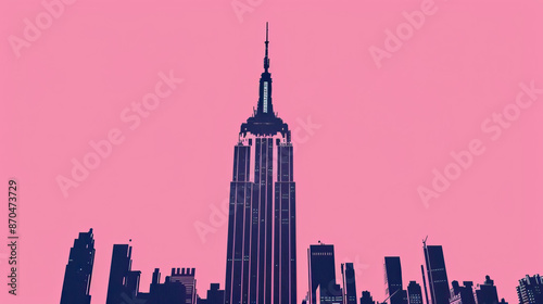 Risograph riso print travel poster, card, wallpaper or banner illustration, modern, isolated, clear and simple of Empire State Building, New York City, USA. Artistic, screen printing, stencil digital 