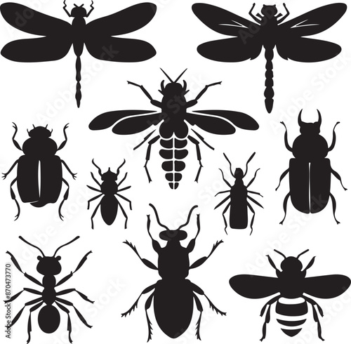 A set of Insects vector silhouette image, art and illustration.