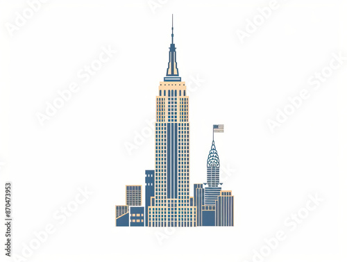 Risograph riso print travel poster, card, wallpaper or banner illustration, modern, isolated, clear and simple of Empire State Building, New York City, USA. Artistic, screen printing, stencil digital 