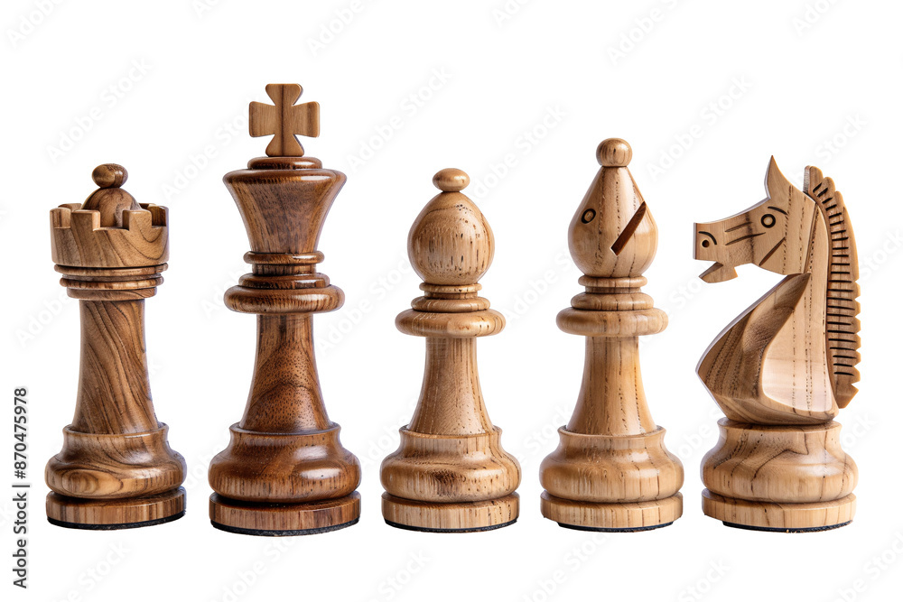 a group of wooden chess pieces